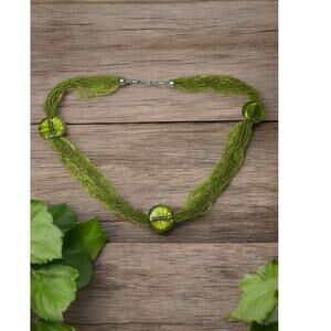 Green Seed Beaded Multi-strand with Vintage Necklace